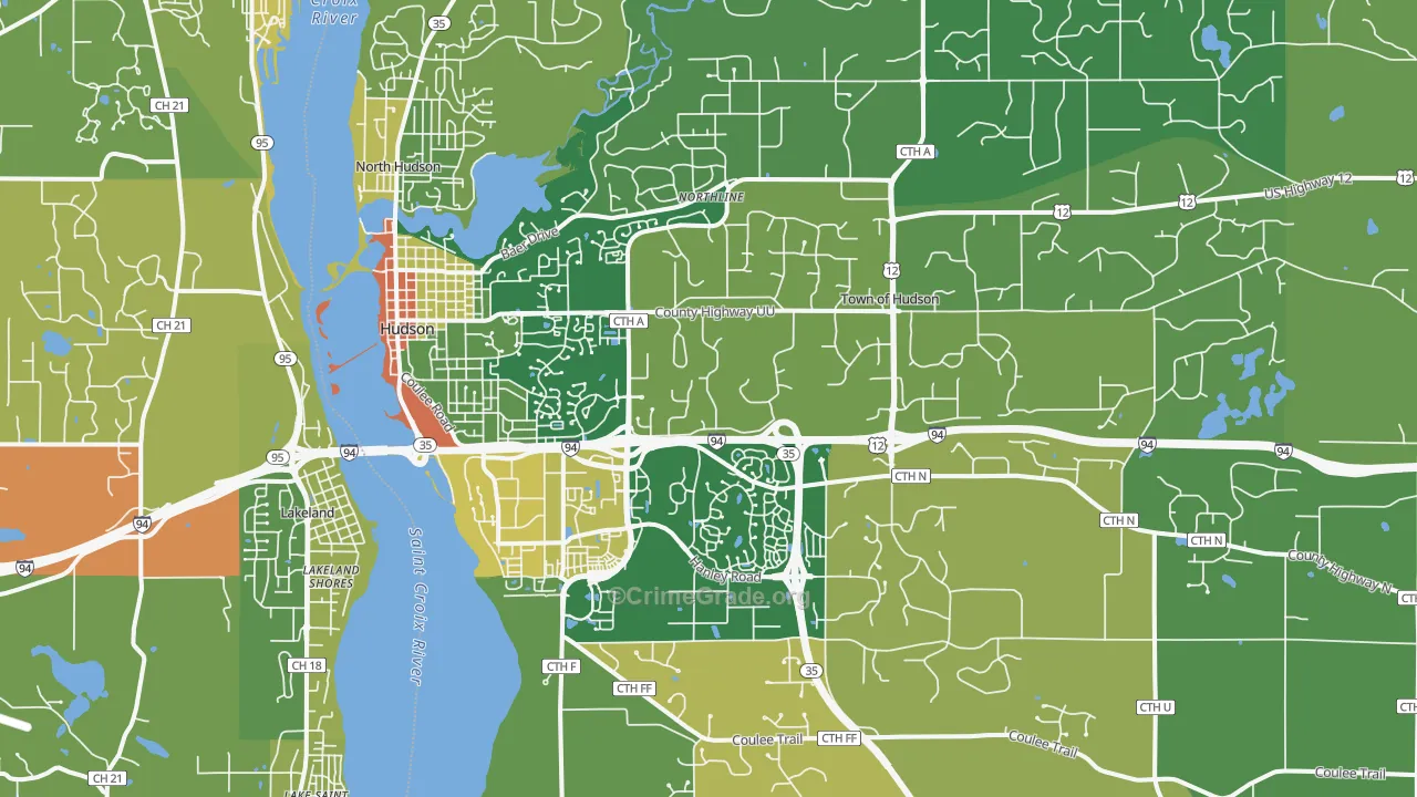 Hudson, WI Map of Burglary Rates