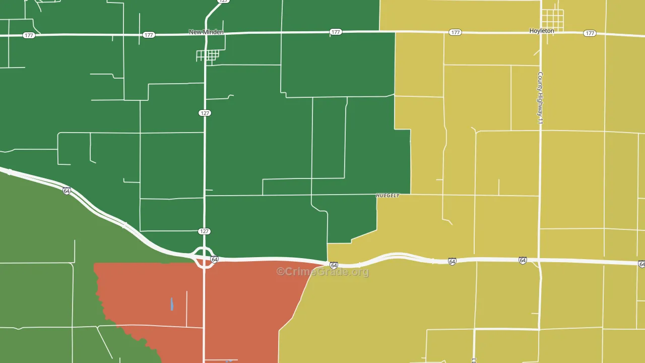 Huegely, IL Map of Burglary Rates