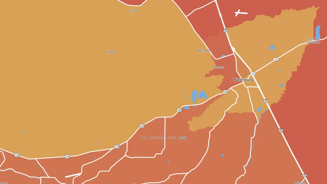 Huerfano County, CO Map of Burglary Rates