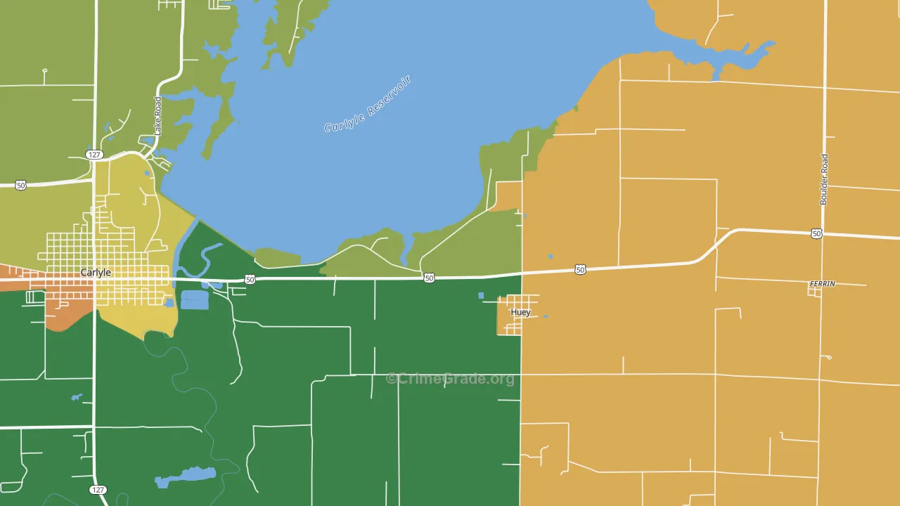Huey, IL Map of Burglary Rates