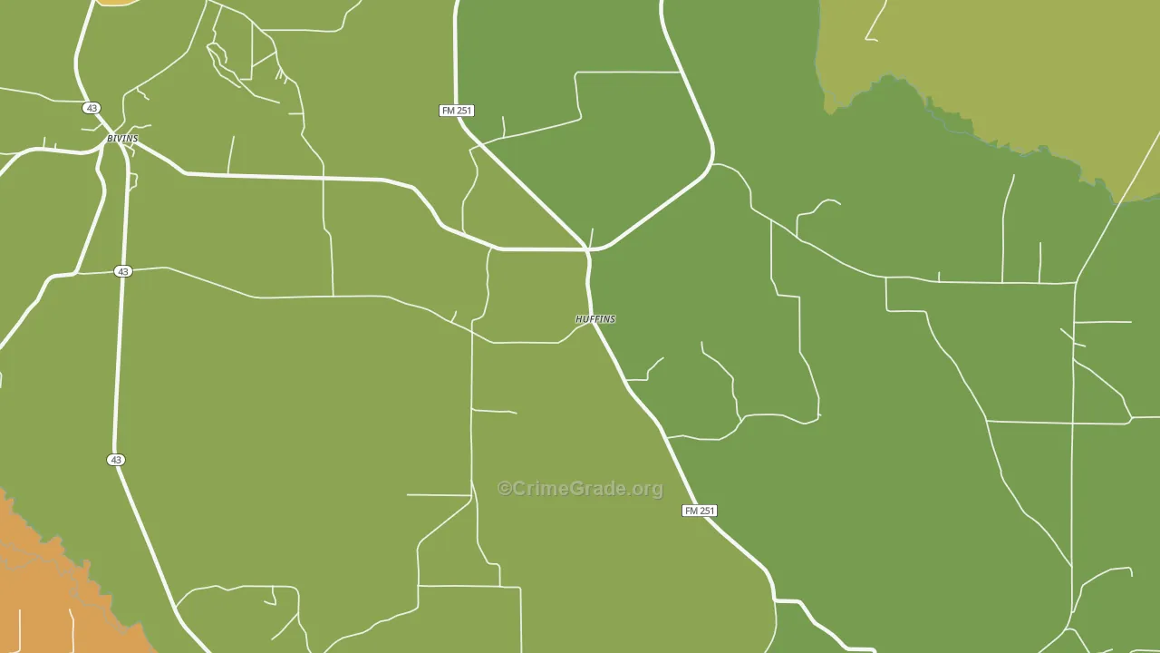 Huffines, TX Map of Burglary Rates