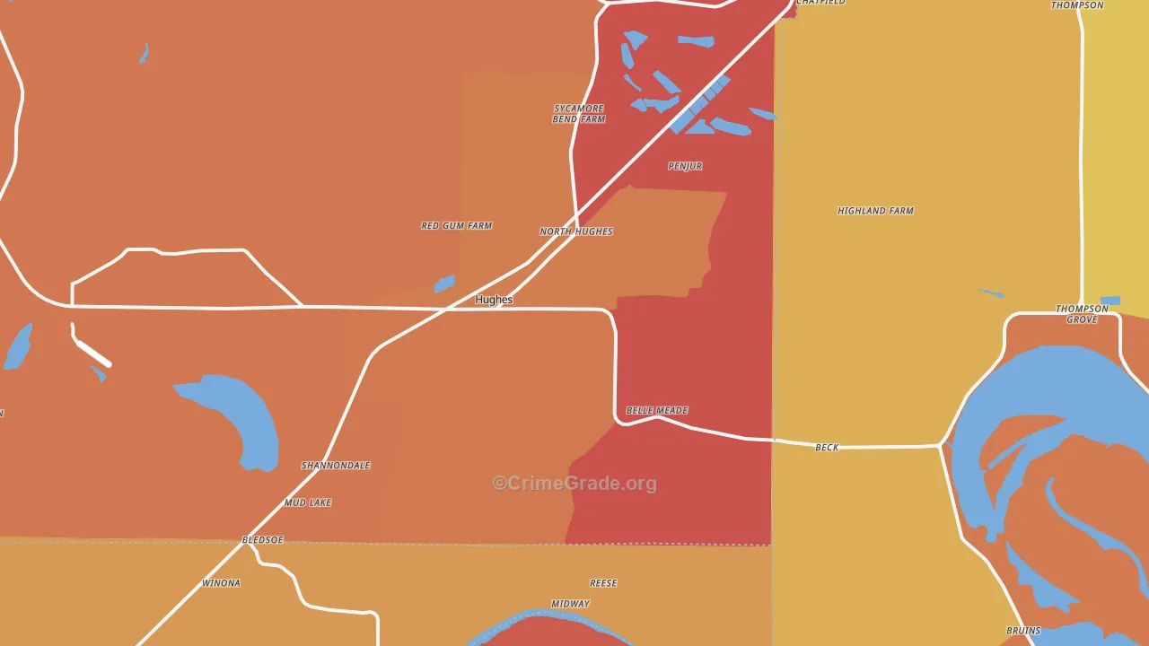 Hughes, AR Map of Burglary Rates