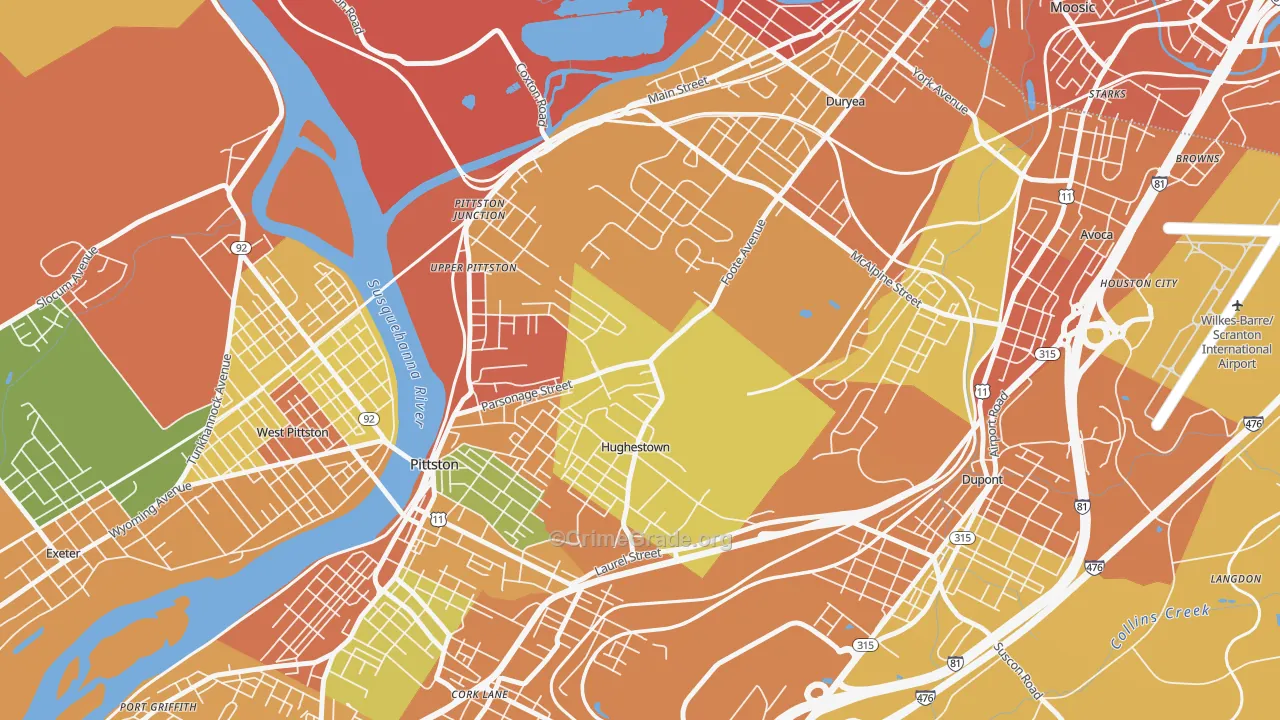 Hughestown, PA Map of Burglary Rates