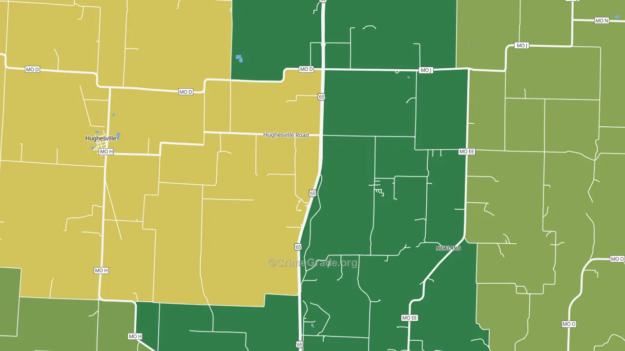 Hughesville, MO Map of Burglary Rates