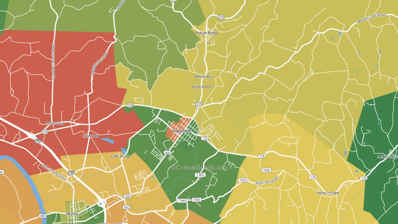 Hughesville, PA Map of Burglary Rates