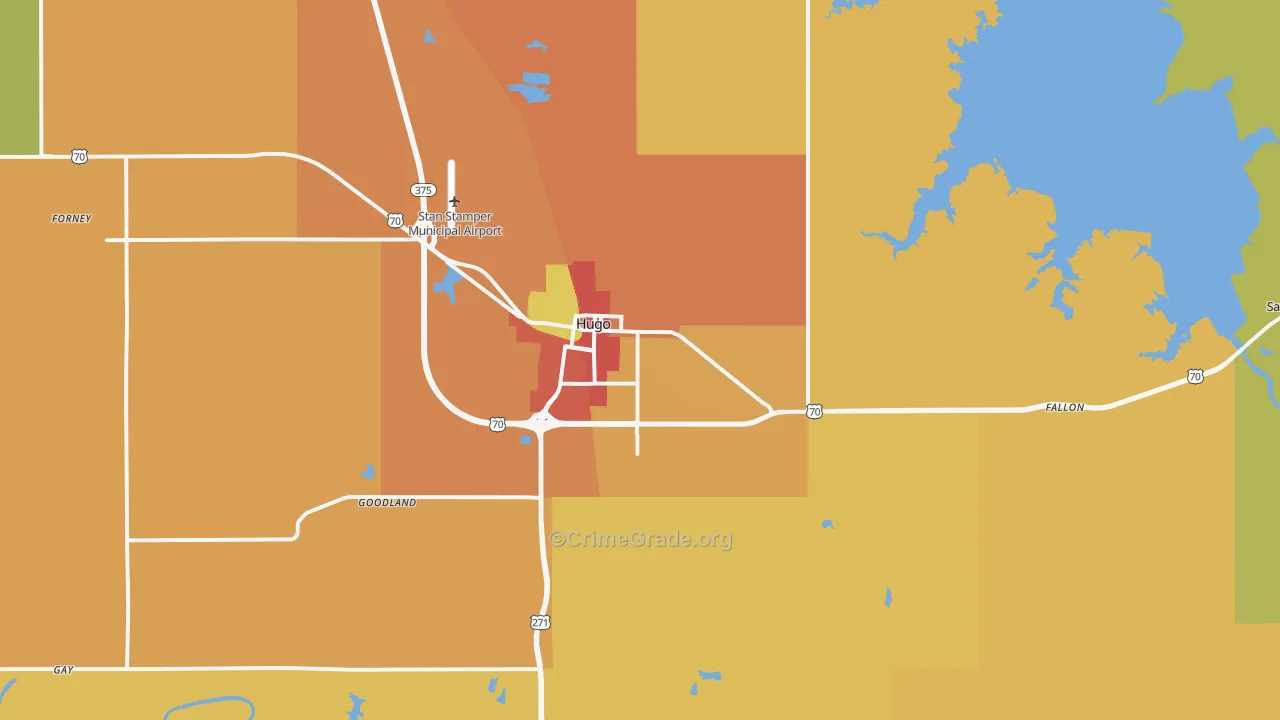 Hugo, OK Map of Burglary Rates