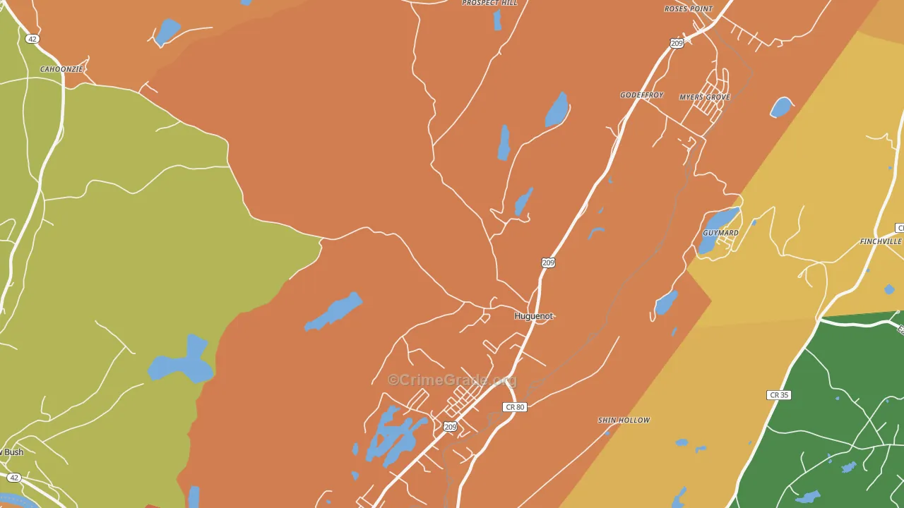 Huguenot, NY Map of Burglary Rates