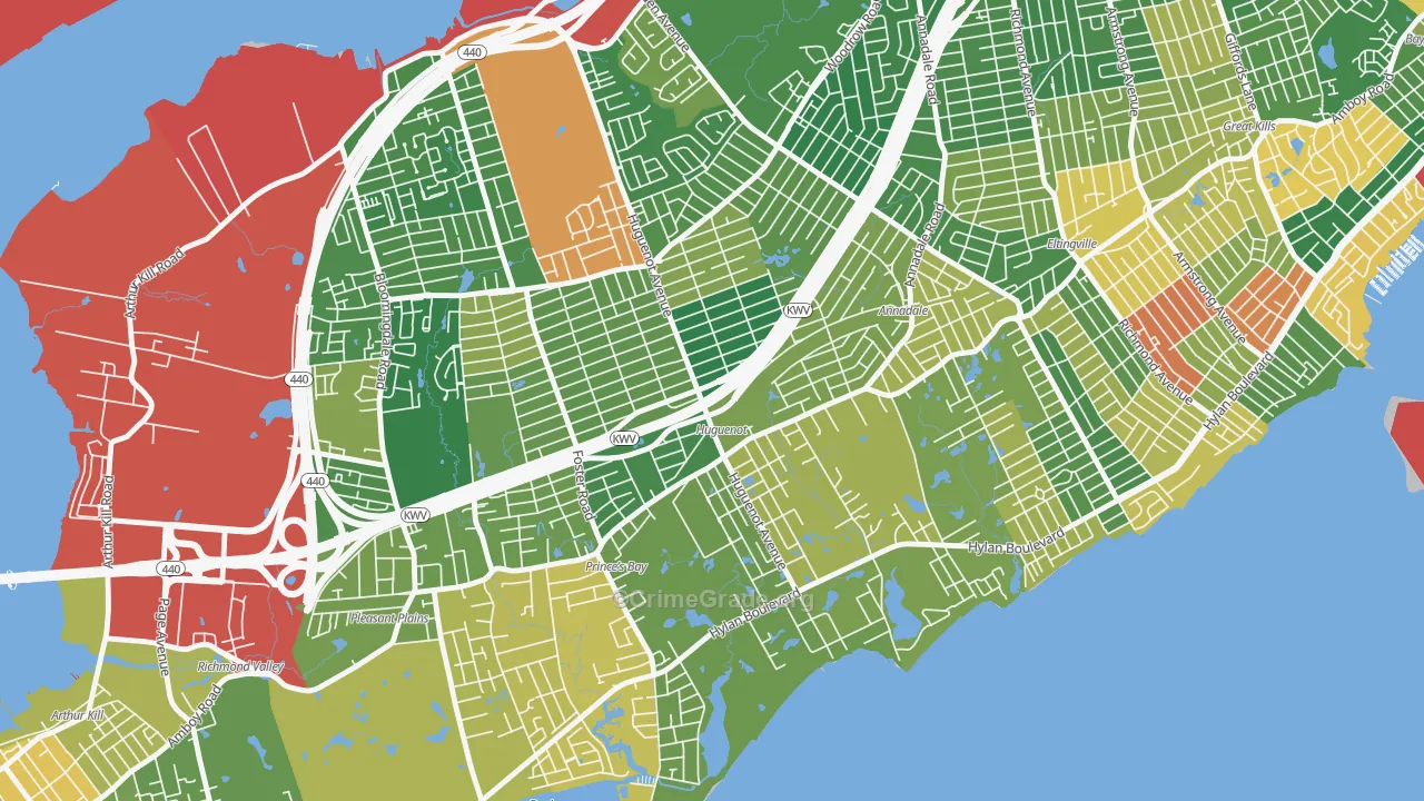 Huguenot, Staten Island, NY Map of Burglary Rates