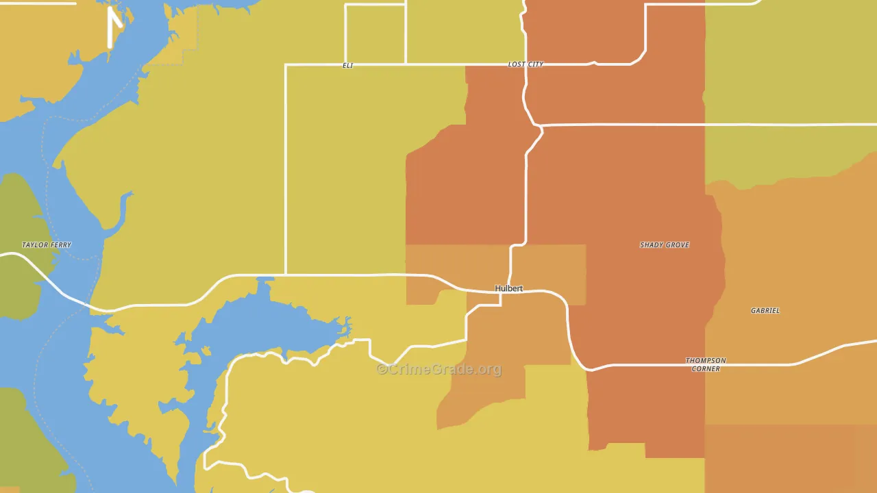 Hulbert, OK Map of Burglary Rates