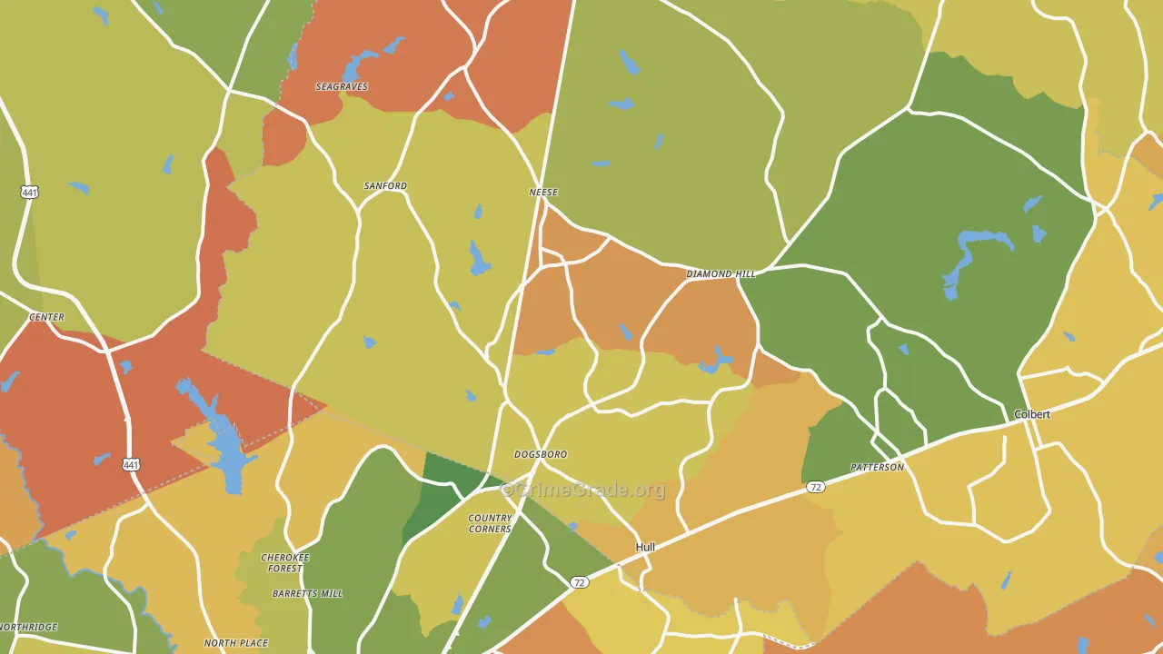 Hull, GA Map of Burglary Rates