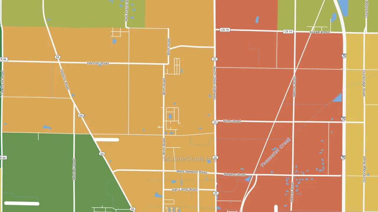 Hull Prairie, OH Map of Burglary Rates