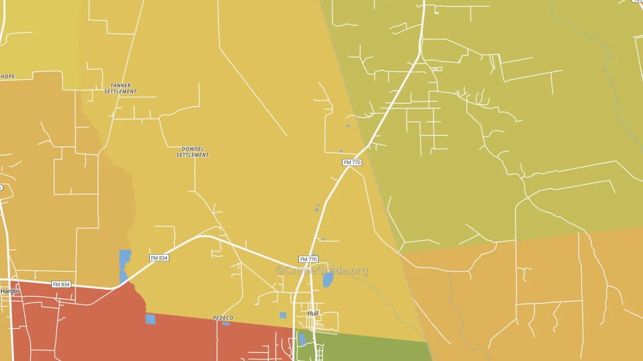 Hull, TX Map of Burglary Rates
