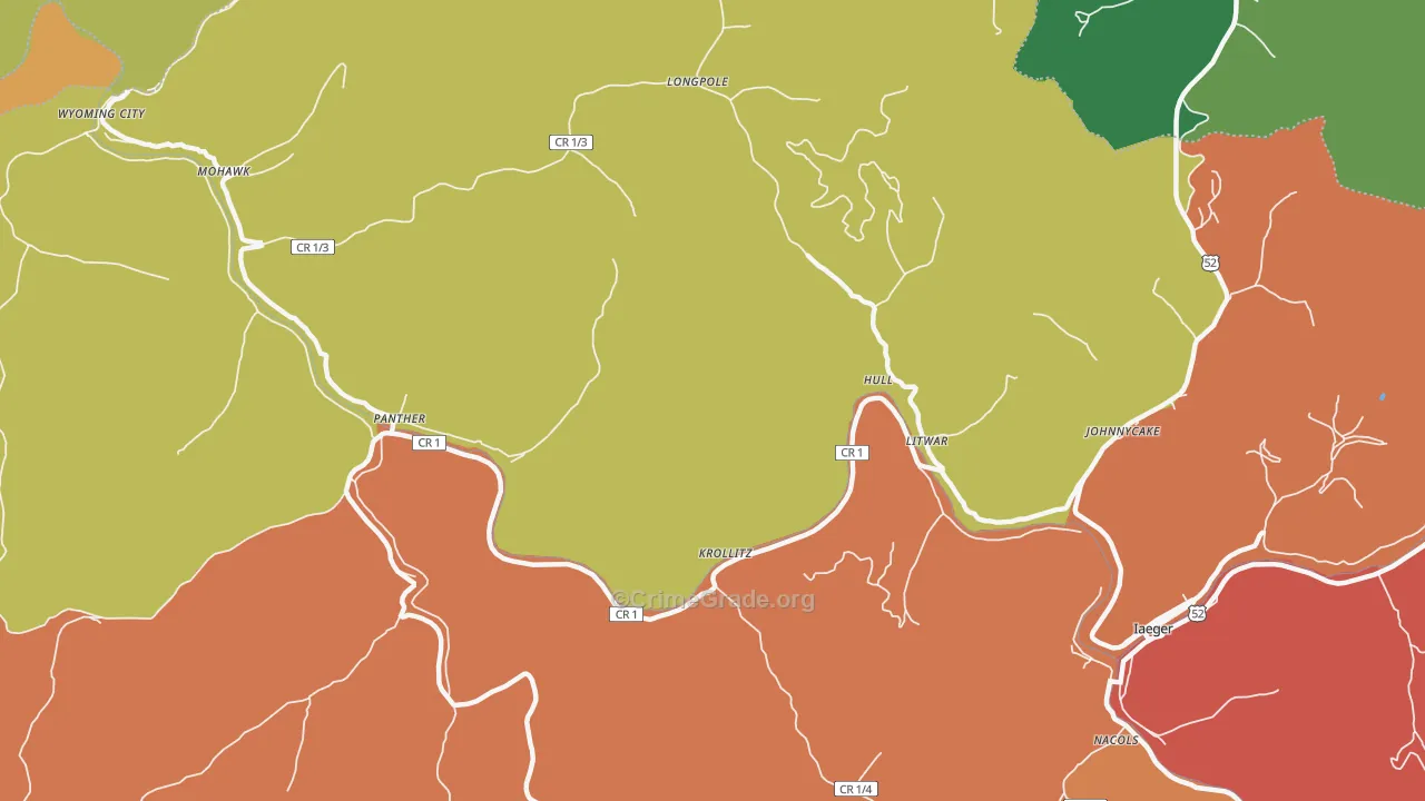 Hull, WV Map of Burglary Rates