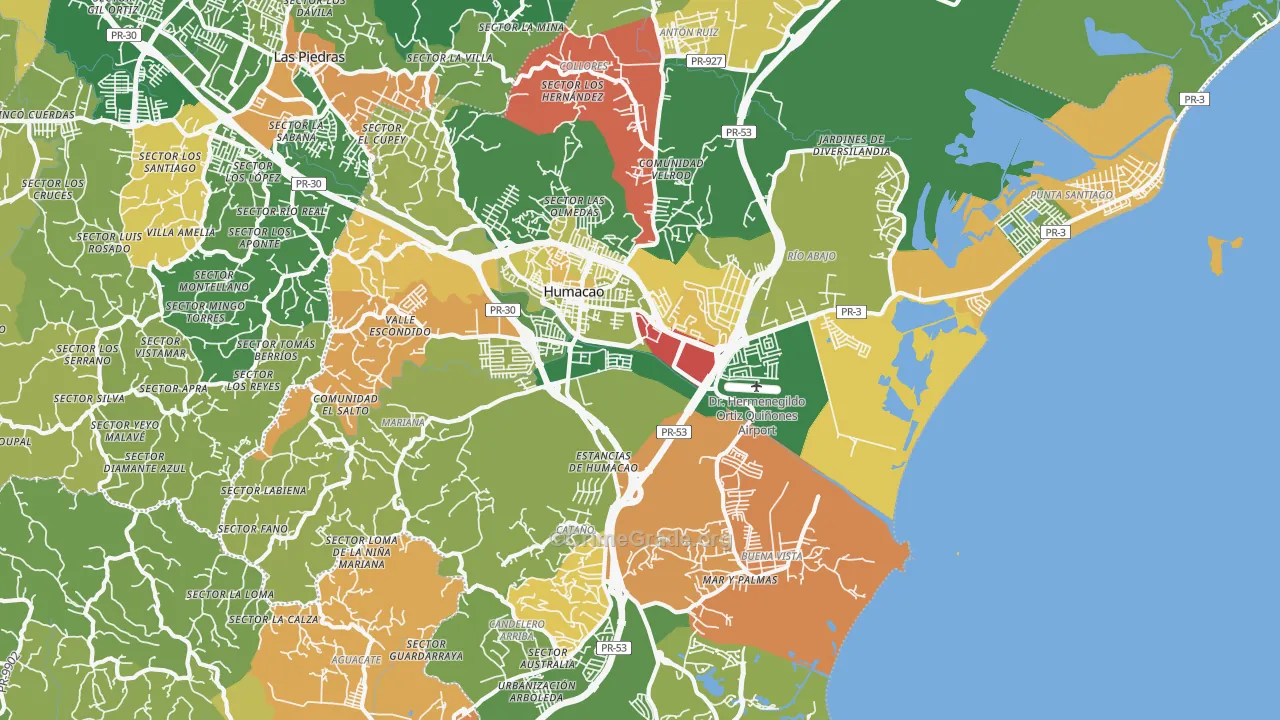 Humacao Municipio, PR Map of Burglary Rates