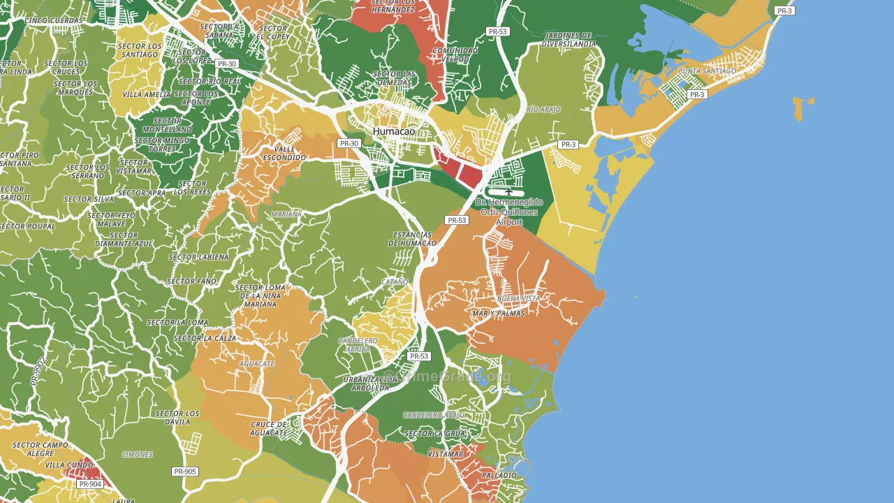 Humacao, PR Map of Burglary Rates