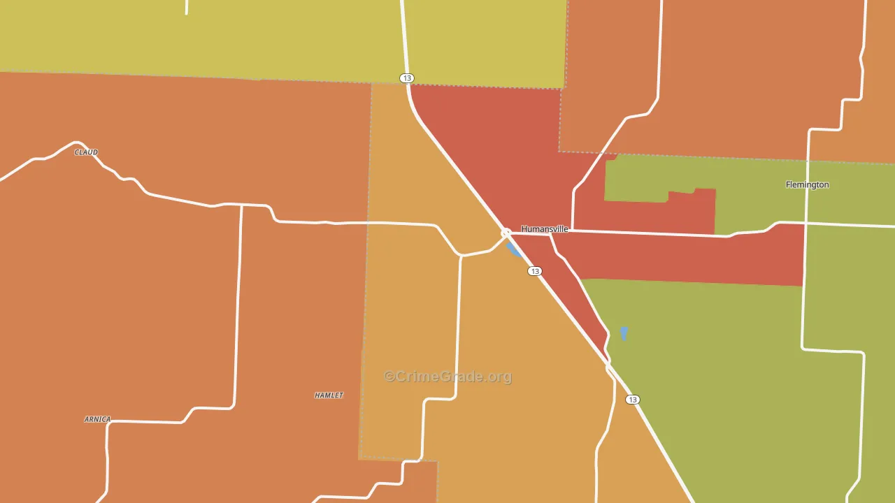 Humansville, MO Map of Burglary Rates