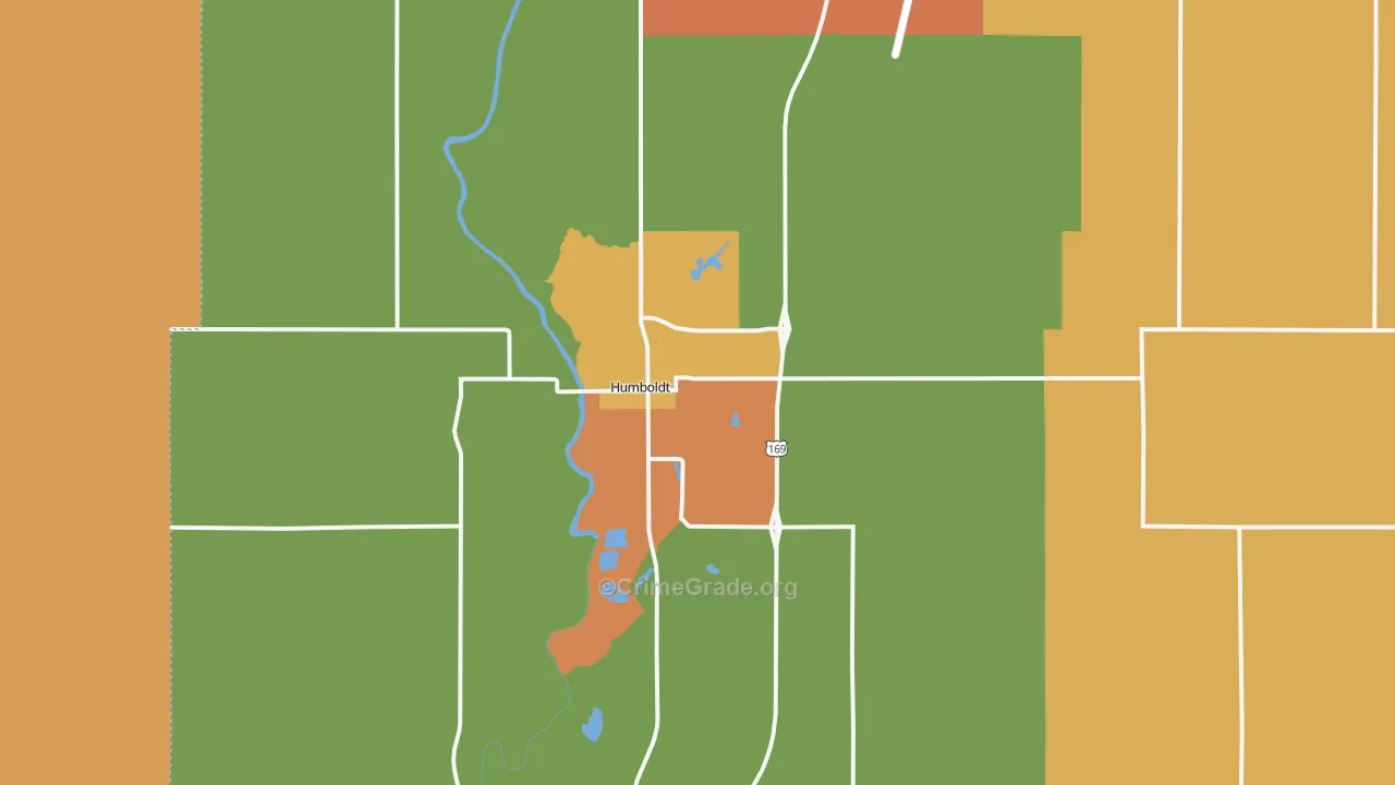 Humboldt, KS Map of Burglary Rates