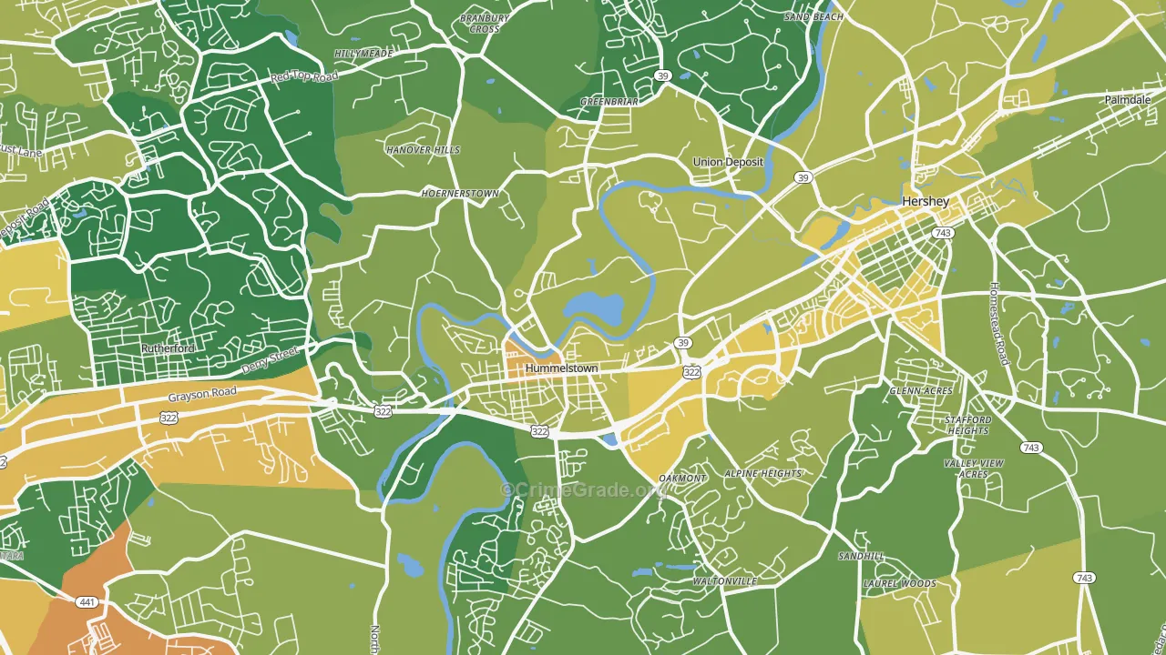 Hummelstown, PA Map of Burglary Rates