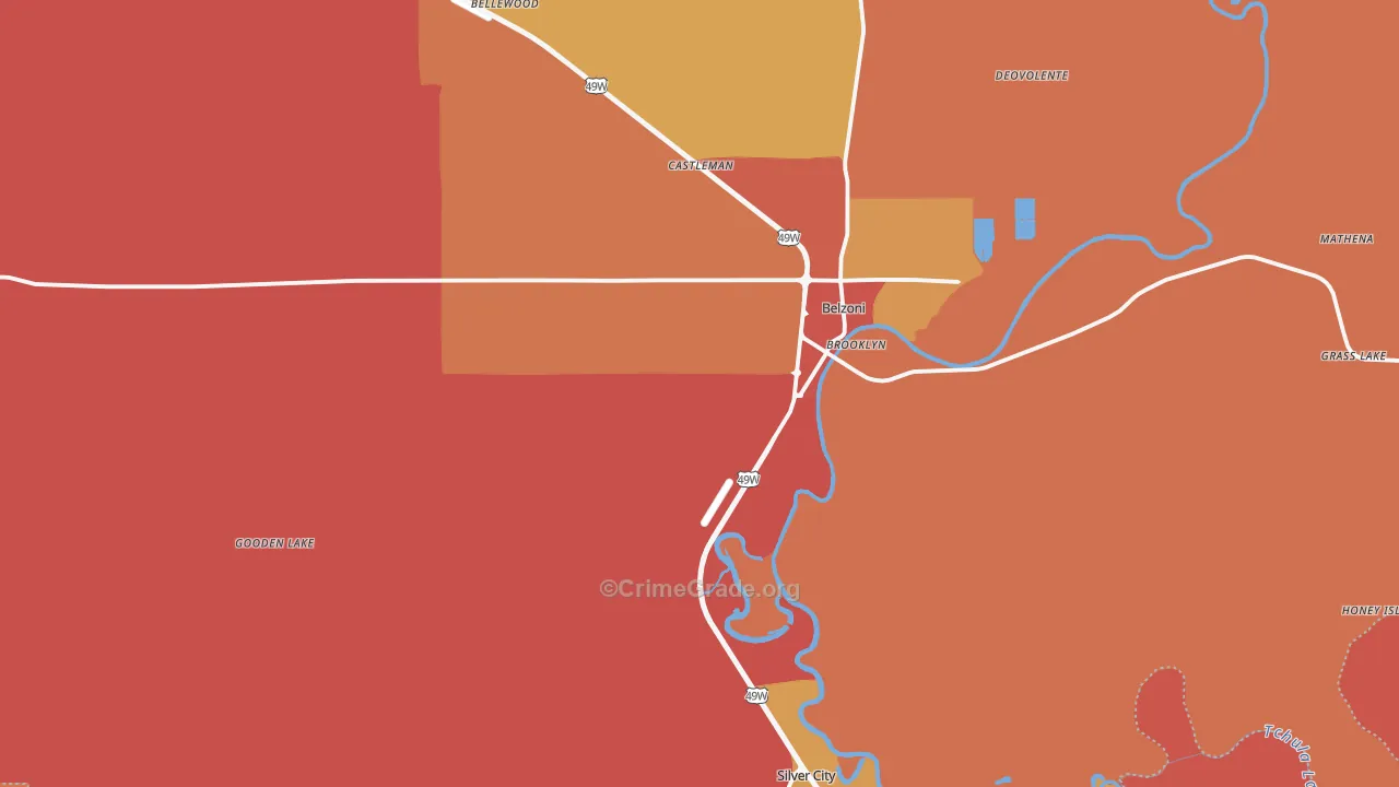 Humphreys County, MS Map of Burglary Rates