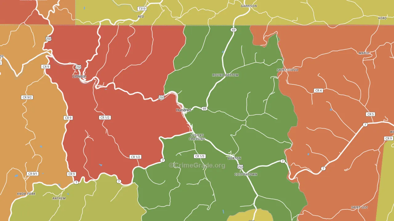 Hundred, WV Map of Burglary Rates