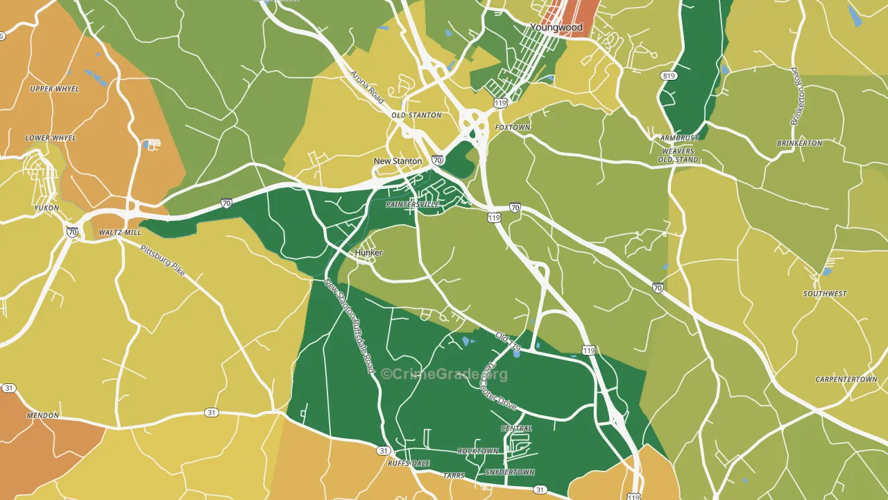 Hunker, PA Map of Burglary Rates