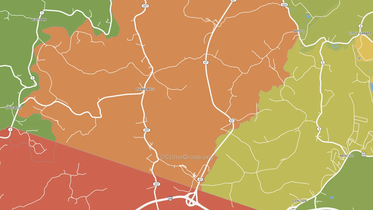 Hunnewell, KY Map of Burglary Rates