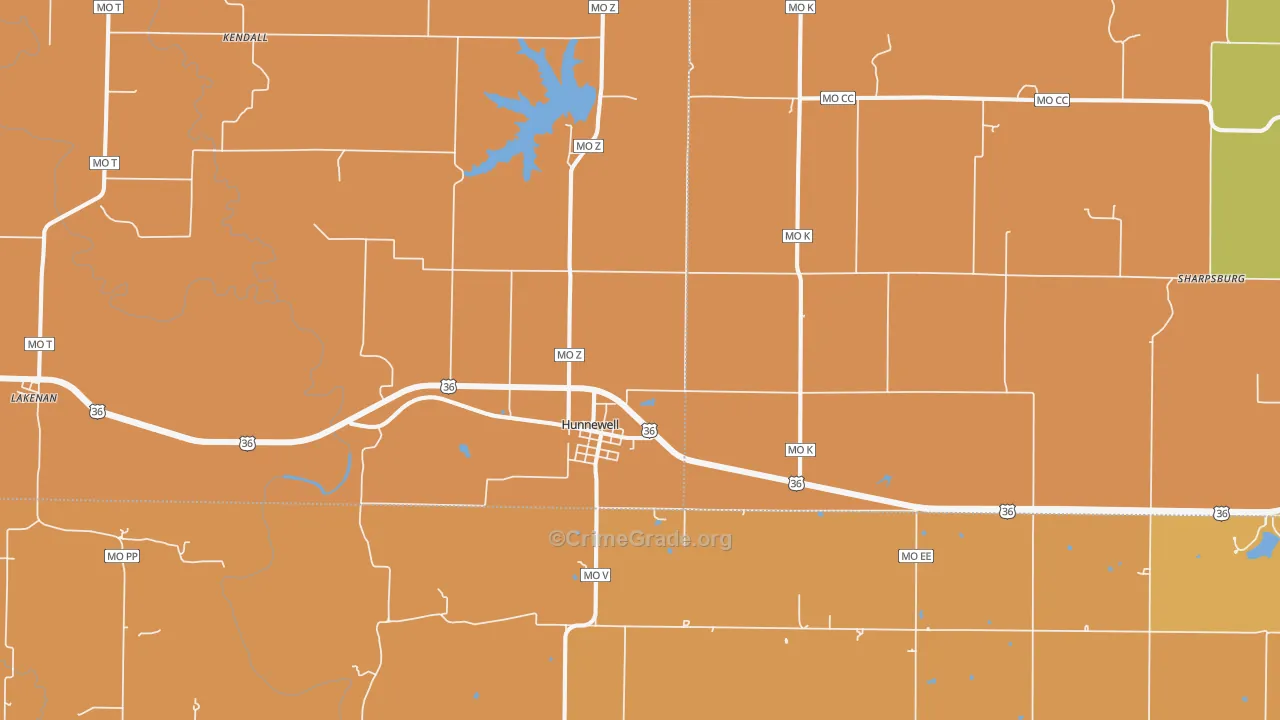 Hunnewell, MO Map of Burglary Rates