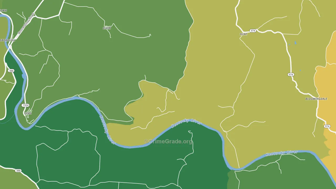 Hunt, KY Map of Burglary Rates