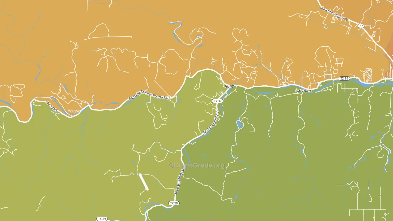 Hunt, TX Map of Burglary Rates