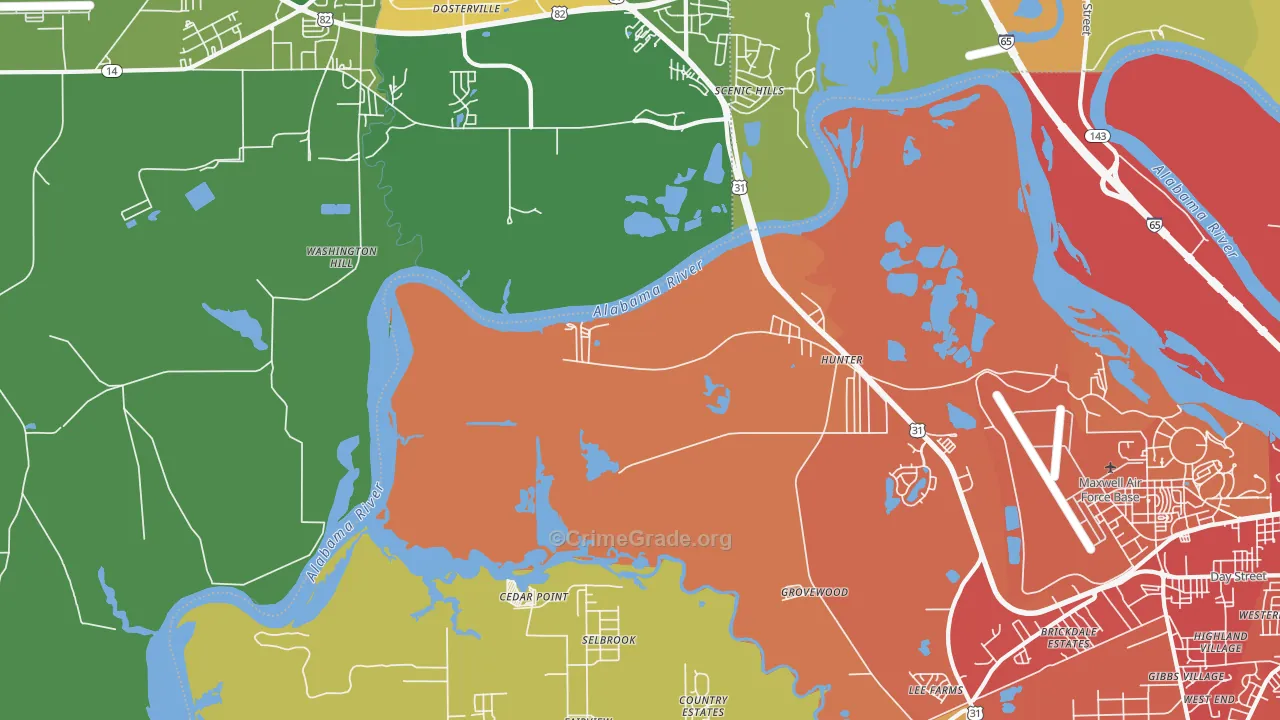 Hunter, AL Map of Burglary Rates
