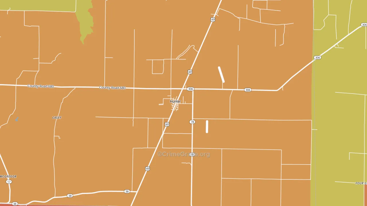 Hunter, AR Map of Burglary Rates