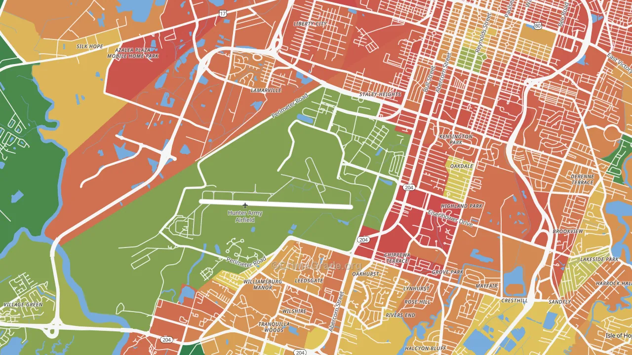 Hunter Army Airfield, Savannah, GA Map of Burglary Rates