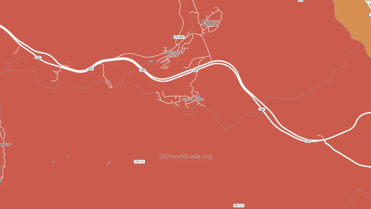 Hunter Creek, AZ Map of Burglary Rates