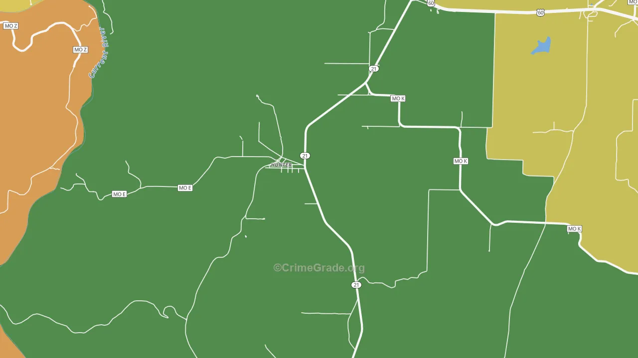 Hunter, MO Map of Burglary Rates