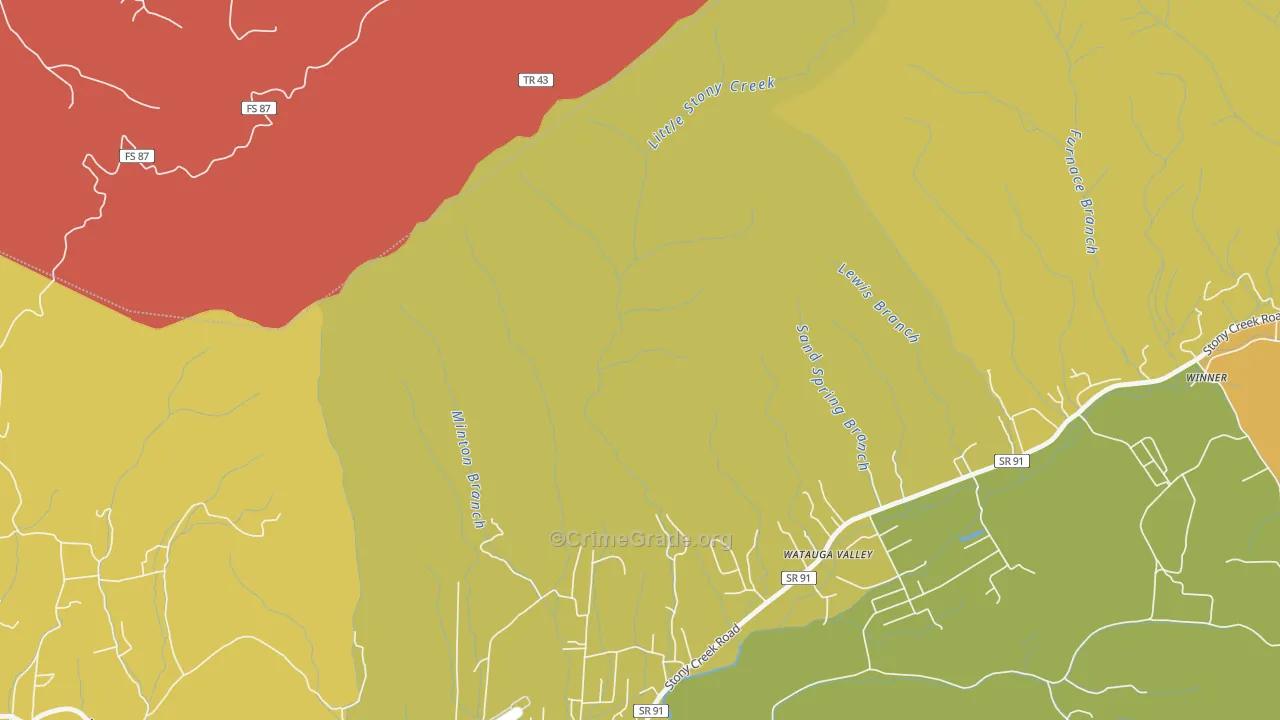 Hunter, TN Map of Burglary Rates