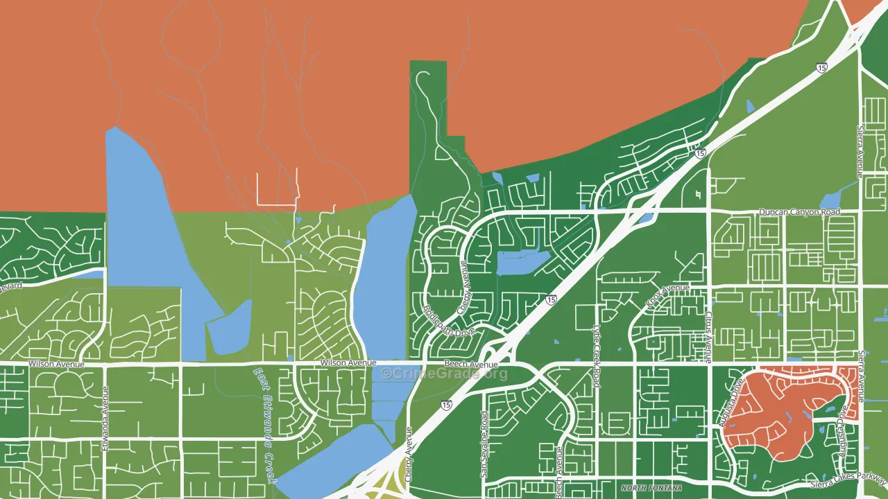 Hunter's Ridge, Fontana, CA Map of Burglary Rates