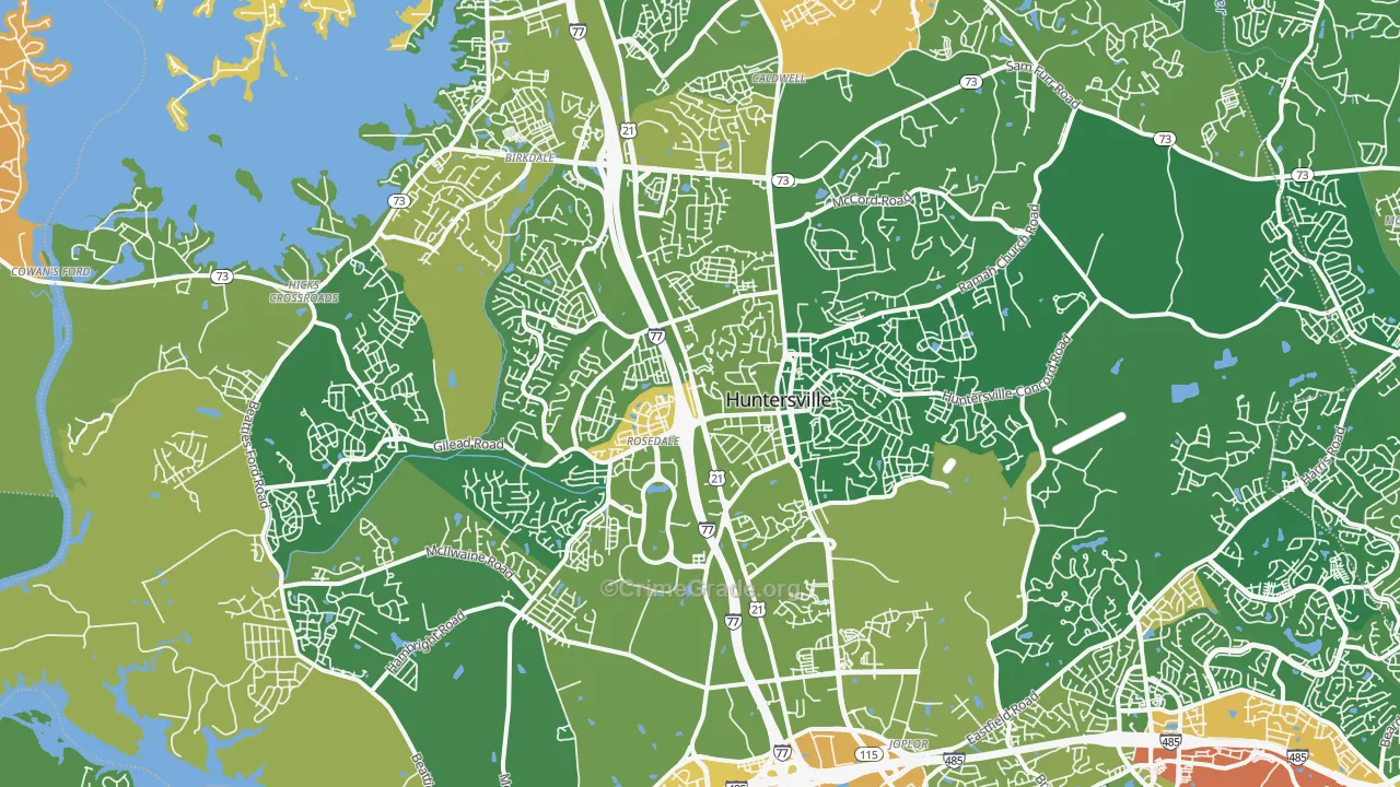 Huntersville, NC Map of Burglary Rates