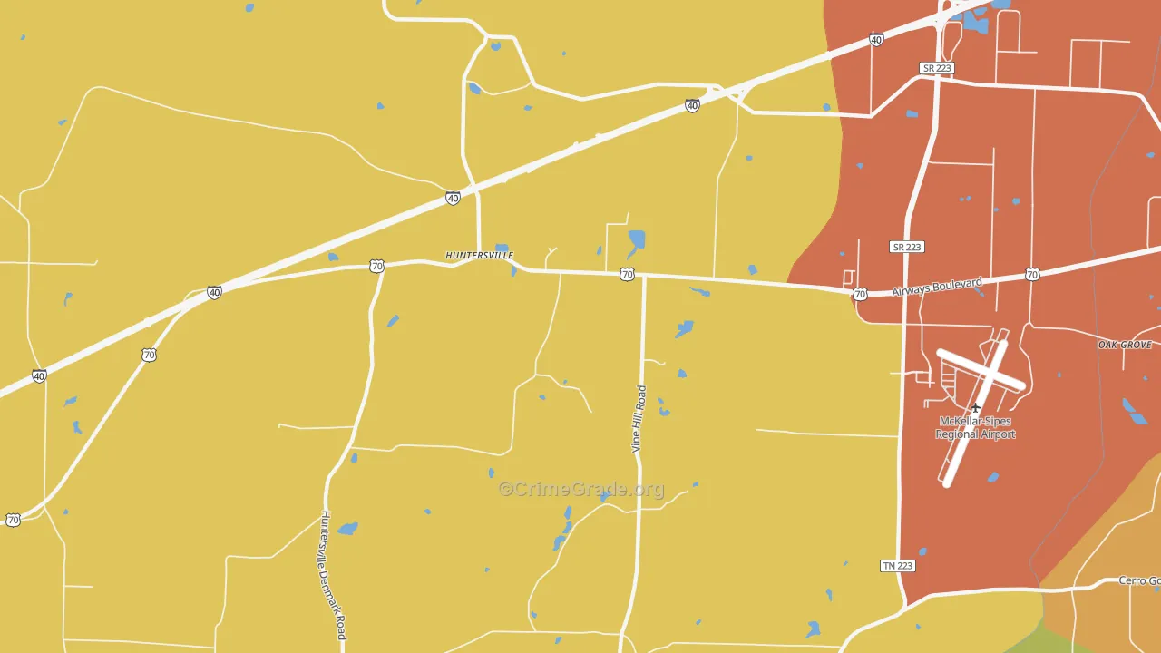 Huntersville, TN Map of Burglary Rates