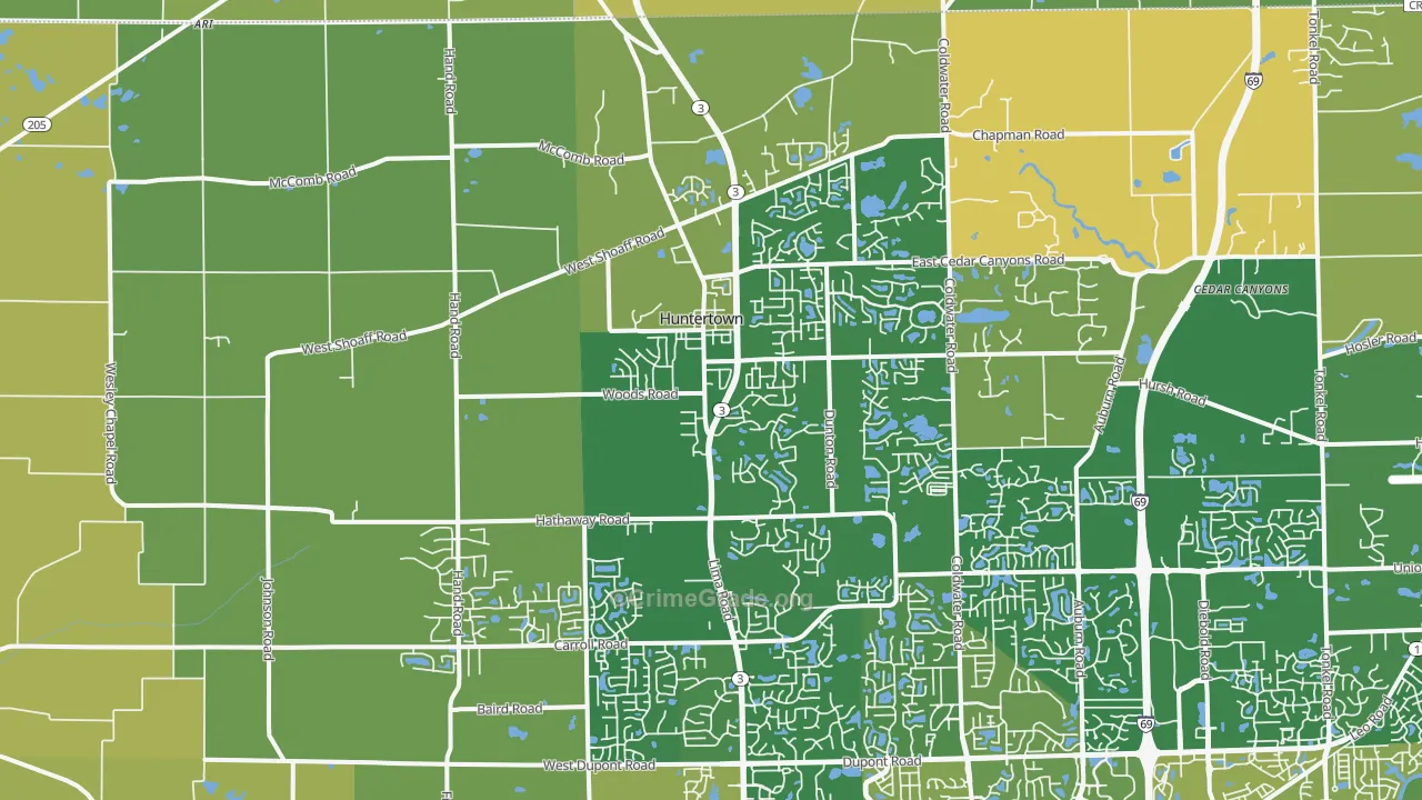 Huntertown, IN Map of Burglary Rates