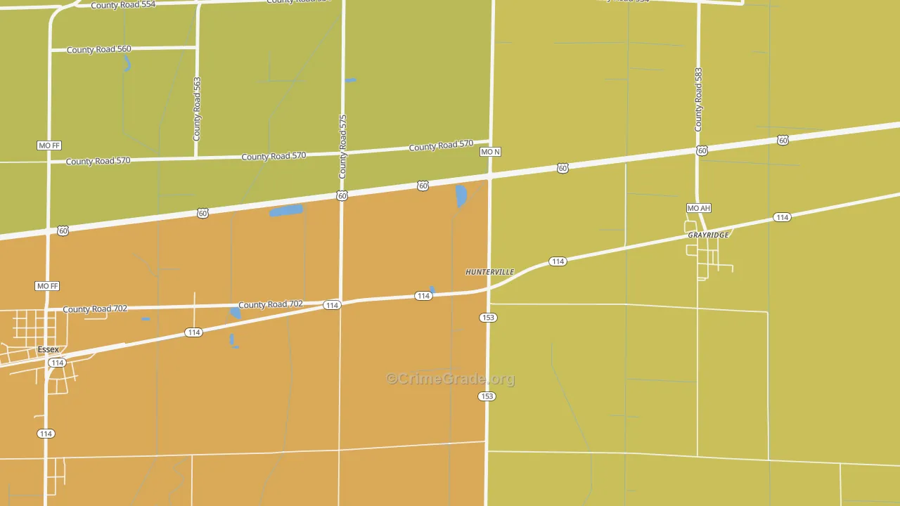 Hunterville, MO Map of Burglary Rates