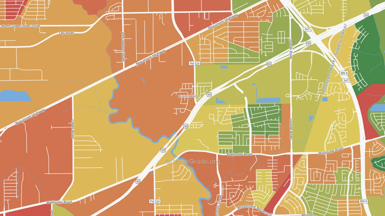 Hunterwood, Houston, TX Map of Burglary Rates