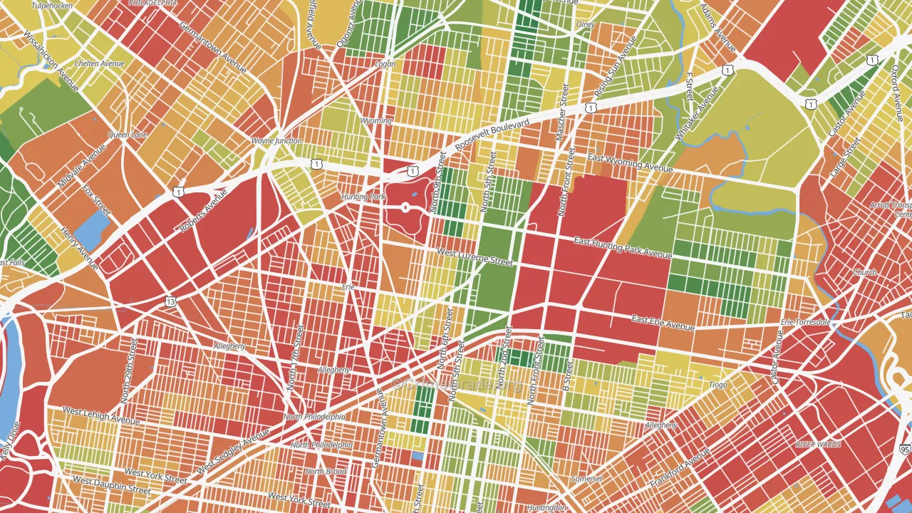 Hunting Park, Philadelphia, PA Map of Burglary Rates