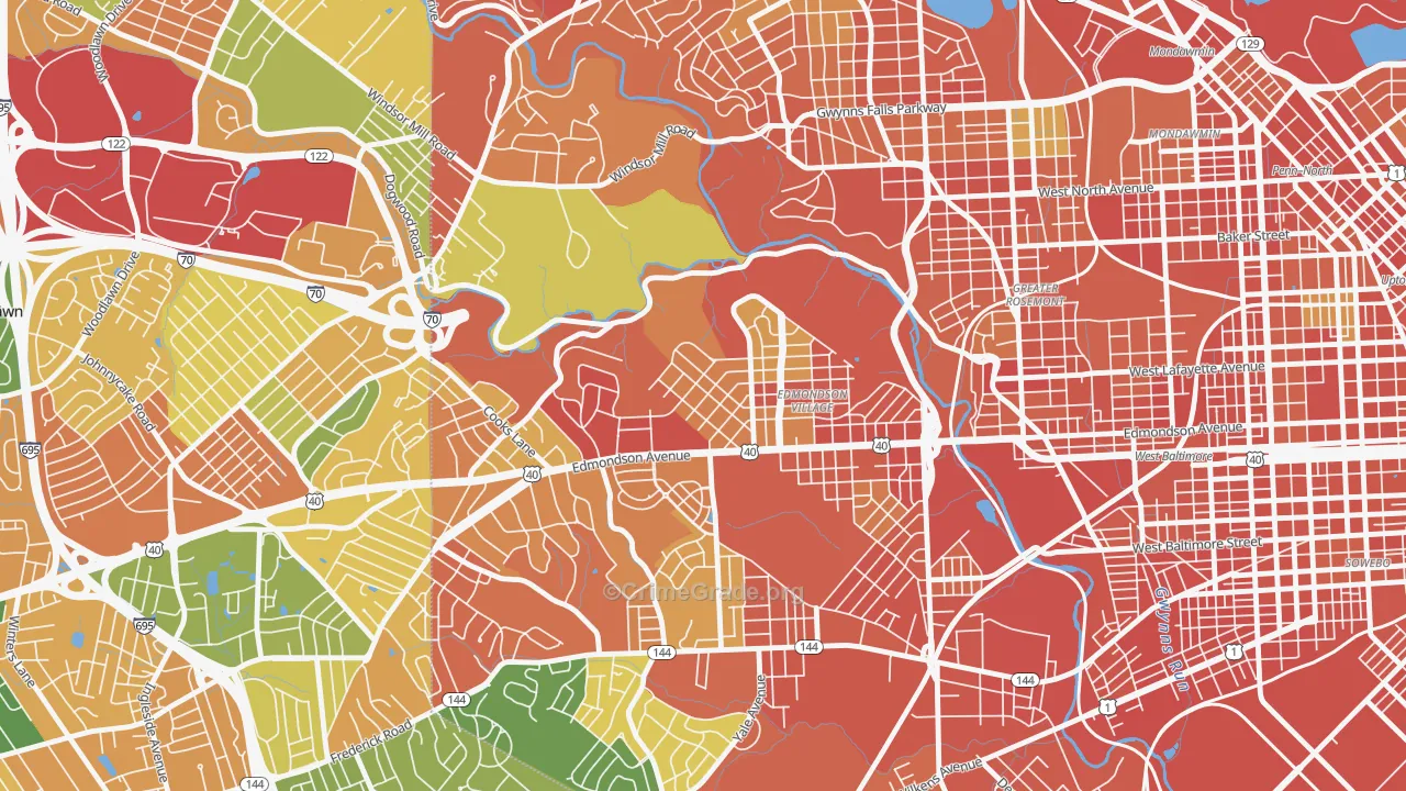 Hunting Ridge, Baltimore, MD Map of Burglary Rates