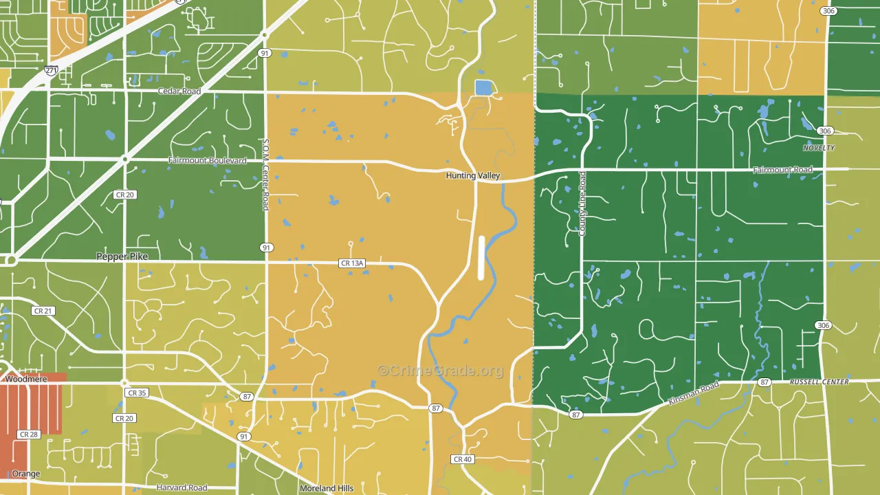 Hunting Valley, OH Map of Burglary Rates