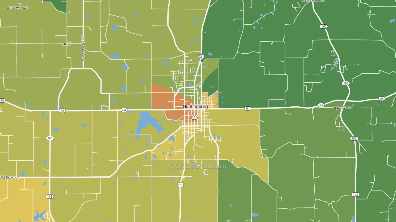 Huntingburg, IN Map of Burglary Rates