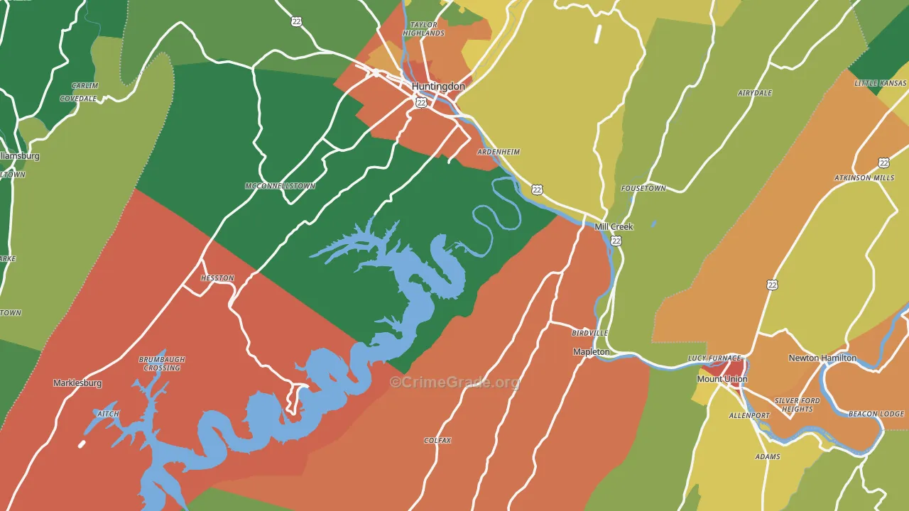 Huntingdon County, PA Map of Burglary Rates