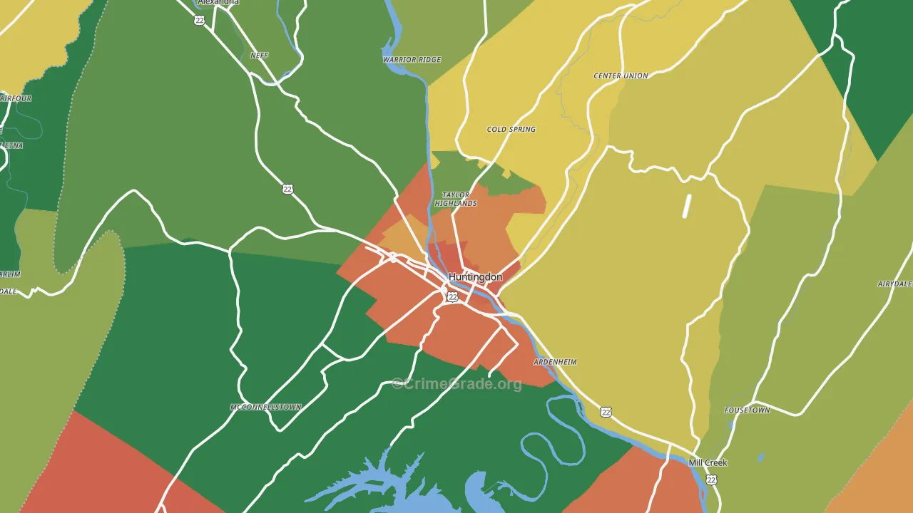 Huntingdon, PA Map of Burglary Rates