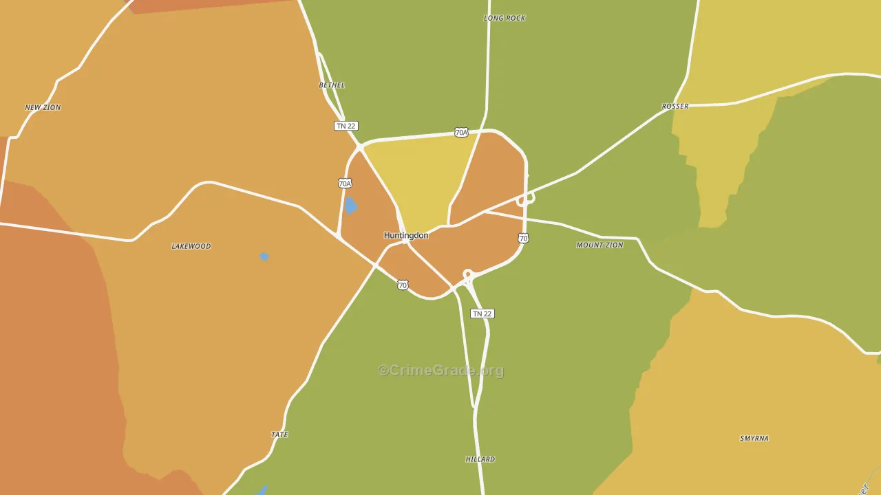 Huntingdon, TN Map of Burglary Rates