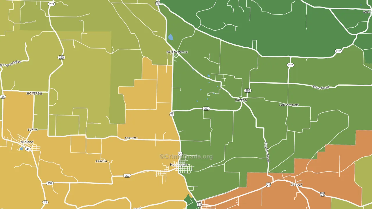 Huntington, AR Map of Burglary Rates