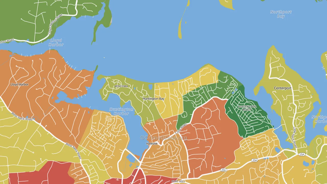 Huntington Bay, NY Map of Burglary Rates